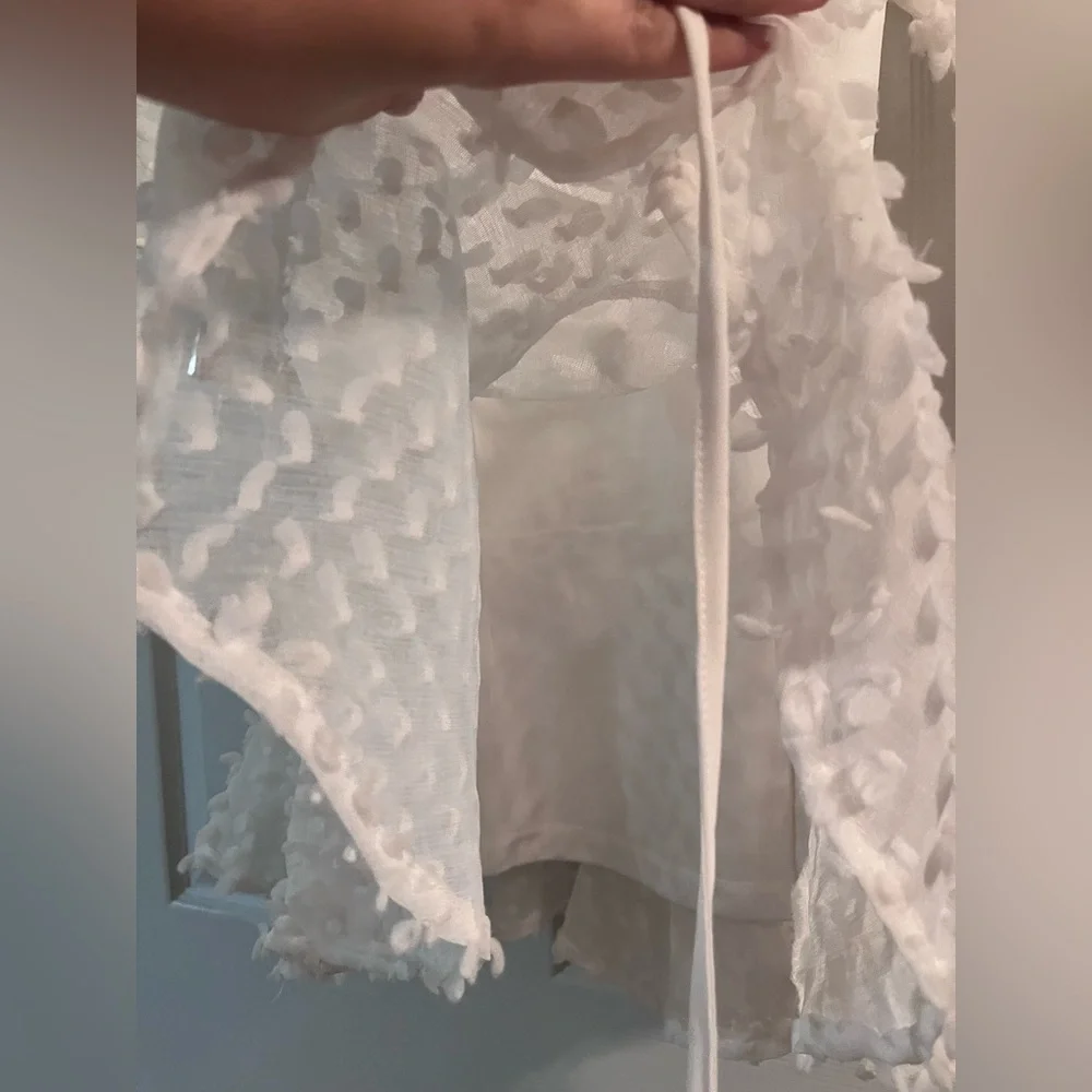 White Textured Ruffle Dress - Picture 4 of 11